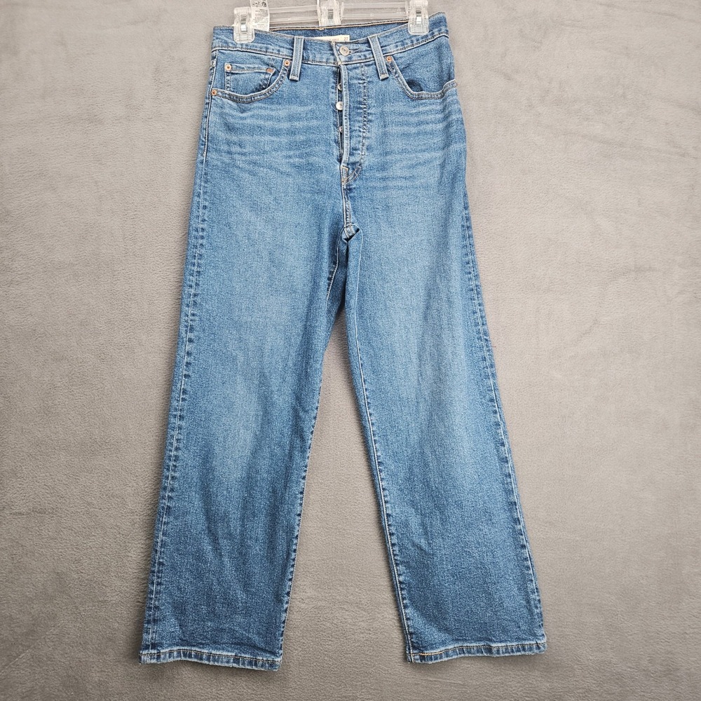 Levis Ribcage Straight Ankle Jeans Blue Denim Button Fly High Rise Size 27